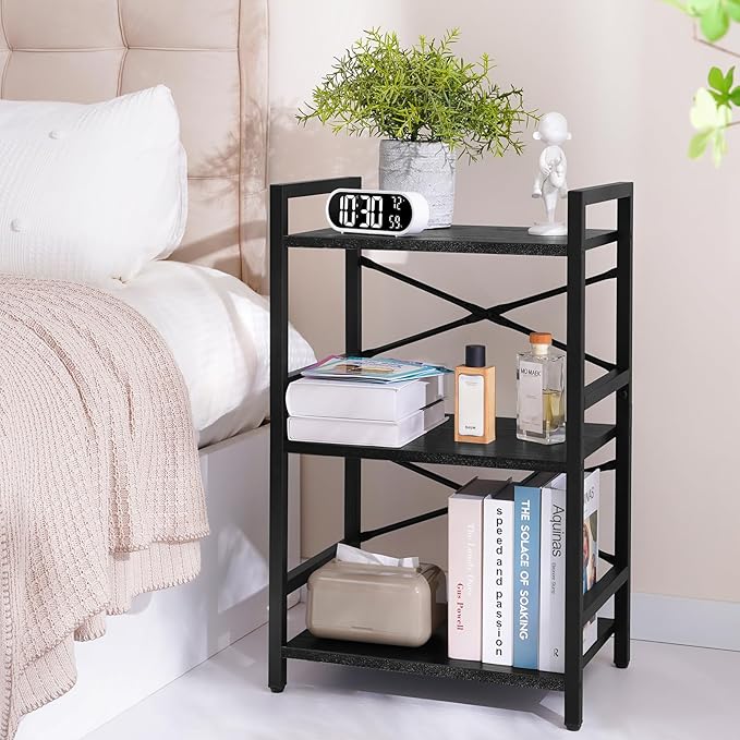 Yoobure Bookshelf Small Book Shelf, Solid Industrial 3 Tier Shelf Bookcase, Short Book Case for Bedroom, Living Room, Office Home, Small Spaces, Black