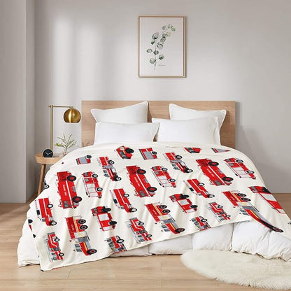 Fire Truck Blanket Gifts for Truck Lover 40 x 50 Inch for Kid,Red Truck Fannel Fleece Throw Blanket Super Soft Throws Blanket for Bed Couch Sofa
