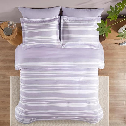 Codi Full Comforter Set 7 Piece, Lavender Purple Striped Bed in a Bag Reversible for All Seasons, Cationic Dyeing Bedding Sets with Comforter, Sheets, Pillowcases & Shams