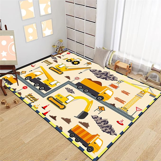 Construction Play Mat Car Rug Play Mat Construction Rugs for Boys Room Car Rug for Boys Room Construction Decor for Boys Room Playroom Rug for Livingroom 3'×4'