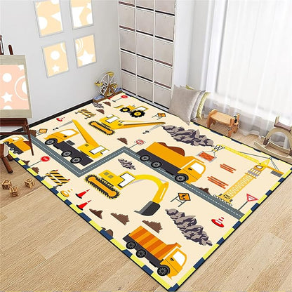Construction Play Mat Car Rug Play Mat Construction Rugs for Boys Room Car Rug for Boys Room Construction Decor for Boys Room Playroom Rug for Livingroom 3'×4'