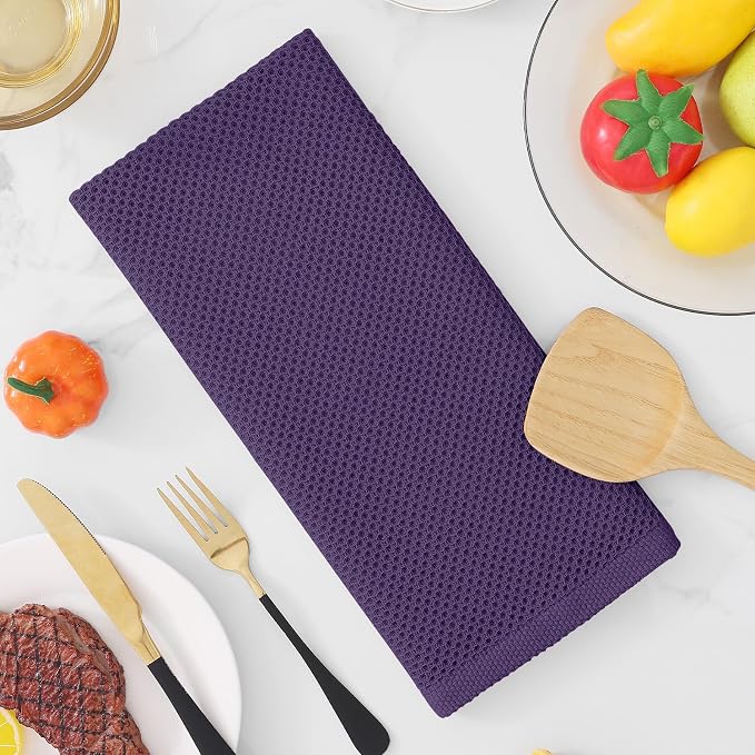 Homaxy 100% Cotton Waffle Weave Kitchen Dish Towels 12-Pack, Eggplant | 13 x 28 Inches, Ultra Soft Absorbent Dish Towels, Quick Drying Cleaning Towels