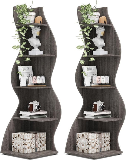 Small Corner Shelf, Modern 5-Tier Wall Corner Bookshelf, Stylish Bookcase Storage Rack for Small Space,Living Room. Bedroom