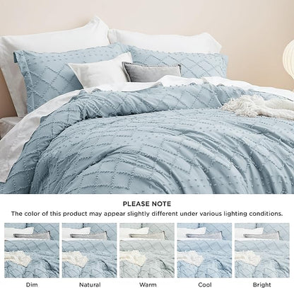 Bedsure Twin/Twin XL Comforter Set - Dusty Blue Boho Twin Extra Long Comforter Set for College, Shabby Chic Dorm Bedding Set, 2 Pieces Modern Farmhouse Bed Set, includes 1 Pillow Sham