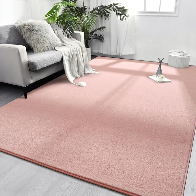Area Rugs for Bedroom Living Room, 4x6 Pink Super Soft Comfy Thickened Memory-Foam Indoor Carpets, Modern Aesthetic Minimalist Carpet for Boys Girls Adults Apartment Nursery Home Décor