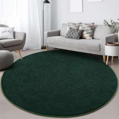 Round Area Rugs for Bedroom Living Room, 6x6 Dark Green Super Soft Comfy Thickened Memory-Foam Indoor Circle Carpet, Modern Aesthetic Minimalist Carpet for Boys Girls Adults Nursery Home Décor