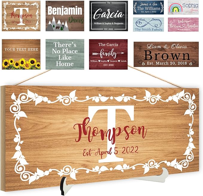 Custom Wood Sign Prsonalized Text Business Home Decor, Personalized Rustic Plaque Board Hanging Wooden Name Sign for Wall Art, Customized Signs Plank Decoration Gifts for Wedding Family Farmhouse Kitchen, Rectangle