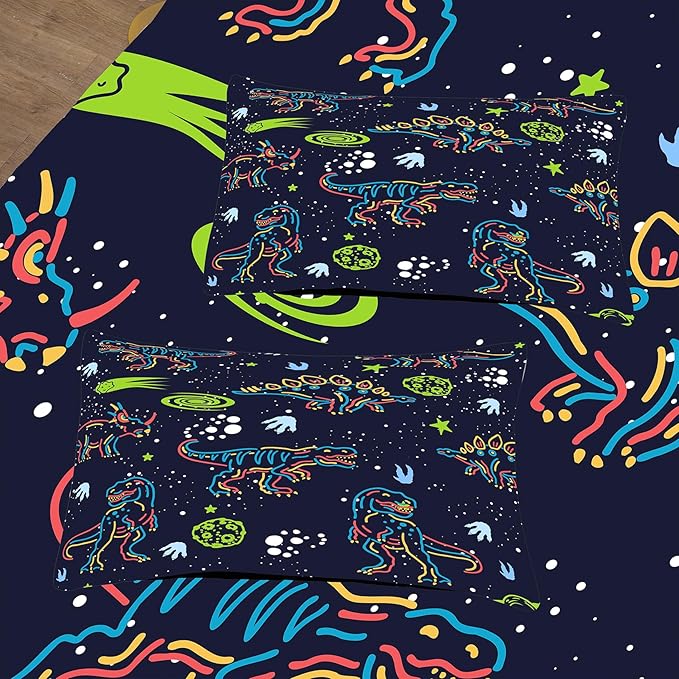 NINENINE Dark Blue Dinosaur Bedding Sets for Kids Boys,Retro Dinosaur Bedding Comforter,Full Size Bedding Sets for Boys Kids, with 1 Comforter 2 Pillowcases…