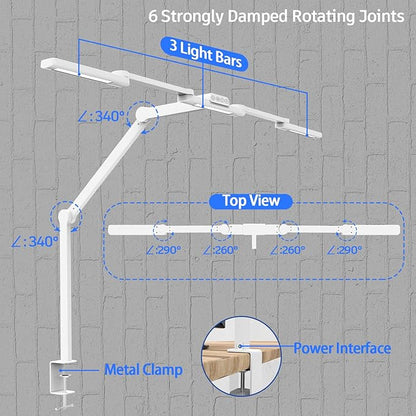Transformable LED Desk Lamp, 41.5" Large Architect Desk Lamp with Clamp, White Computer Desk Light for Home Office, 24W Ultra Bright Auto Dimming Office Lighting Table Light for Crafting