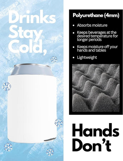 PartyPrints 25 Pack White Blank Can Cooler Sleeves, Customizable Bulk Sublimation Insulated Foam for Beer, Collapsible Plain Drink Holder, Cold Soda Insulator, 12oz Regular, 16oz Tall Cans