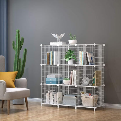 HOMIDEC Wire Cube Storage, Storage Shelves 9 Cube Bookshelf Bookcase Closet Organizer and Storage, Wire Storage Shelves Multi-Use DIY Storage Cube Shelf for Books, Toys, Clothes, Tools