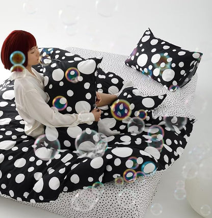 White Polka Dots Comforter California King Black White Dots Print Reversible Gingham Cal King Bedding Comforter Set Boys Girls Black White Bed Sets Soft 3Pcs Cal King Comforter Sets