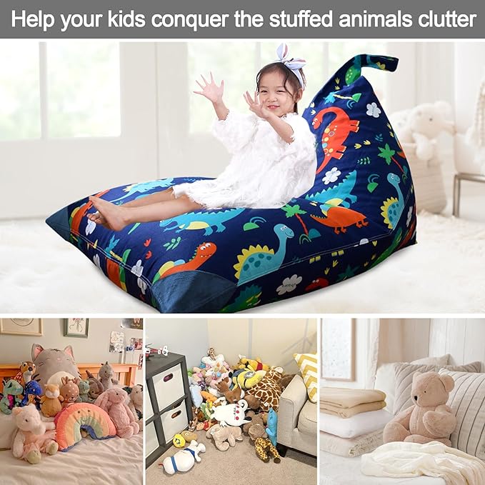 Jorbest Stuffed Animal Storage Bean Bag Chair for Kids Adults, Stuffed Animal Bean Bag Storage, Dinosaur Bean Bag Stuffed Animal Storage, Dinosaur Kids Bean Bag Chair Cover - Cover ONLY (200L/52 Gal)