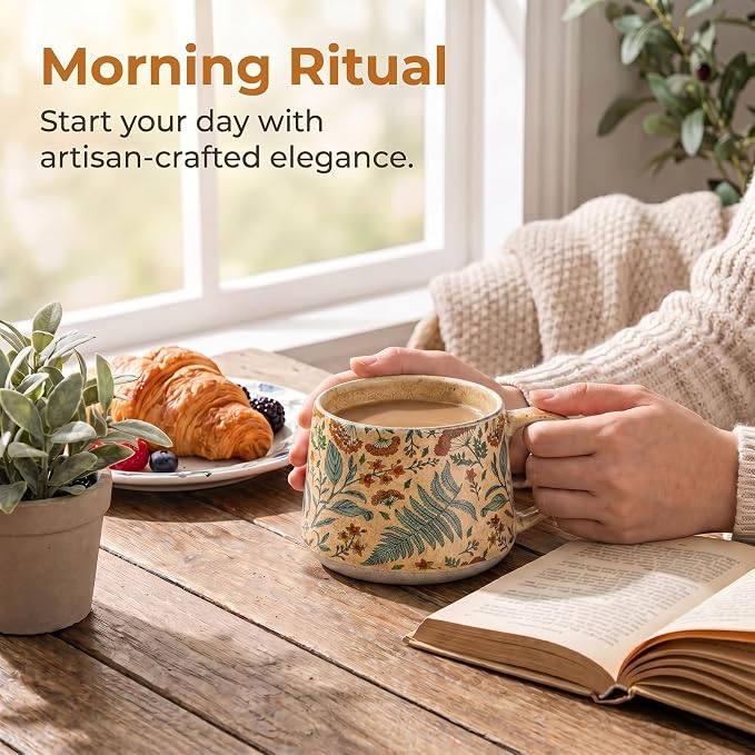 Ceramic Coffee Mug, 13oz Floral Design Pottery cute mugs, Ideal Gift for Women unique vintage pretty coffee mugs (Upgraded Summer Whisper)