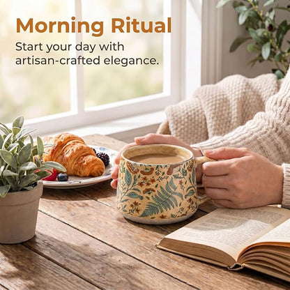 Ceramic Coffee Mug, 13oz Floral Design Pottery cute mugs, Ideal Gift for Women unique vintage pretty coffee mugs (Upgraded Summer Whisper)