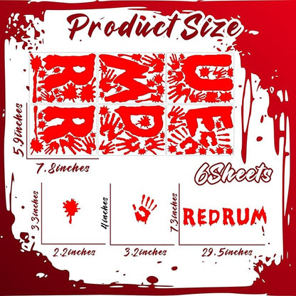 Halloween Decorations Stickers for Wall Bloody Handprint Decals for Bathroom Mirror Acrylic Halloween Party Supplies Decal Peel and Stick Scary Red Blood Stickers for Haunted House Party Home Office