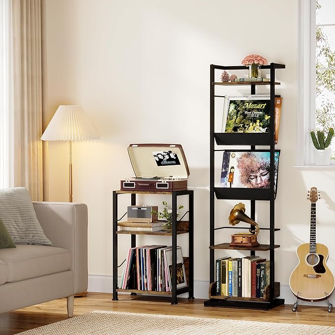 Bookshelf 5-Tier Book shelf: Tall Narrow Bookshelf Bookcase, Industrial Modern Sturdy Display Bookshelves for Small Spaces, Rustic Brown