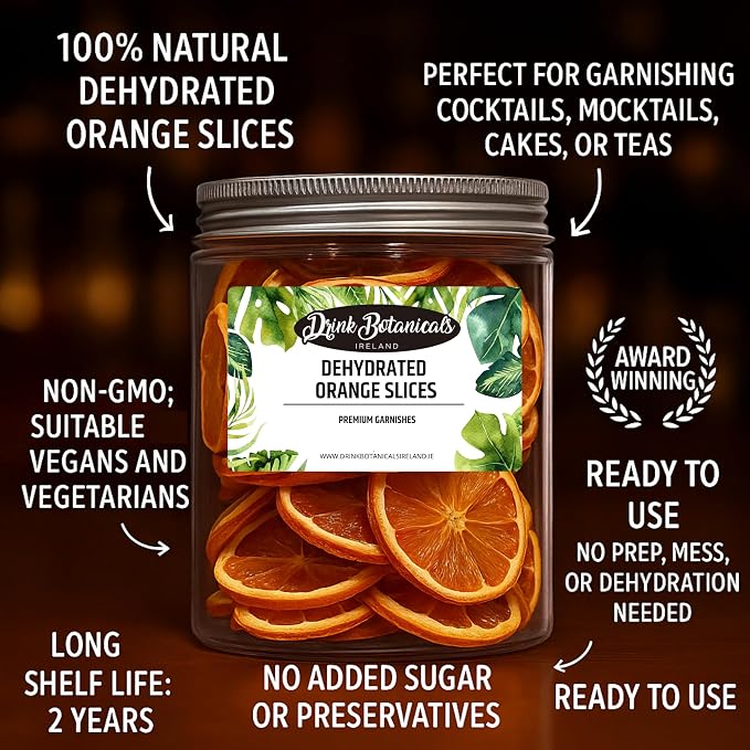 Edible Dried Mixed Flowers & Orange Slices Bundle, 100% Natural Garnish for Cocktails, Tea, Cake Decoration & Desserts, PET Jars, 7.05 oz Total
