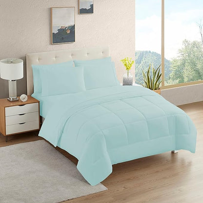 Dorm Room Essentials College Bedding Comforter Set 5 Piece Twin XL Size Bed in a Bag for College Students Boys and Girls, Twin XL, Aqua
