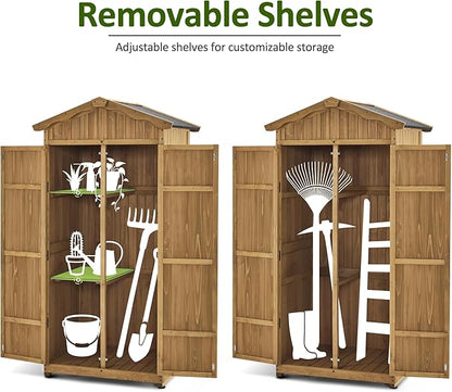 Macrout Outdoor Storage Cabinet, 75 Inches Lockable Wooden Storage Shed with Removable Shelves, Tall Tool Shed with for Yard Patio Lawn, 1165