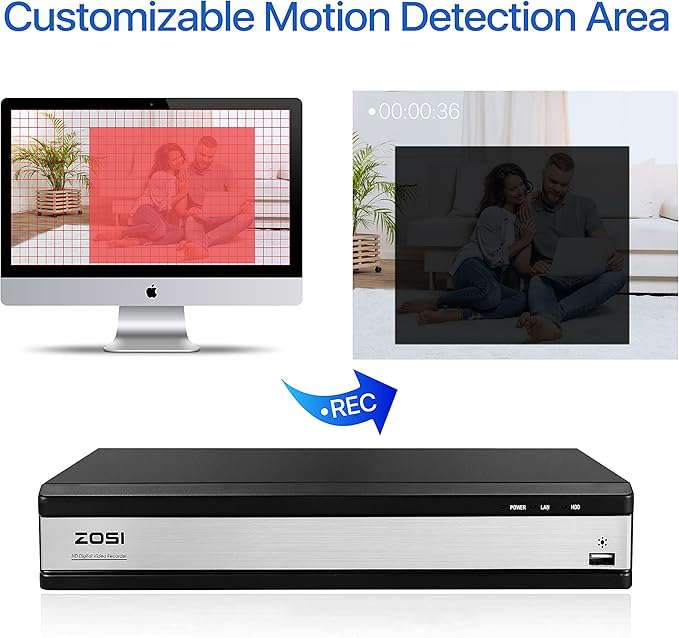 ZOSI H.265+ Full 1080P 16 Channel Hybrid 4-in-1 Surveillance CCTV DVR with 2TB HDD for 960H,CVI,TVI,AHD Home Surveillance Cameras,with Remote View,Motion Detection