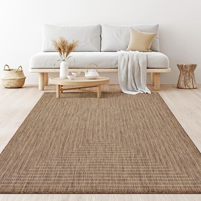 Adiva Rugs Outdoor Indoor Area Rug, Weather Resistant, Easy to Clean, Stain Resistant Floor Mat for Dining Room, Backyard, Deck, Patio (Wooden, 5' x 7')