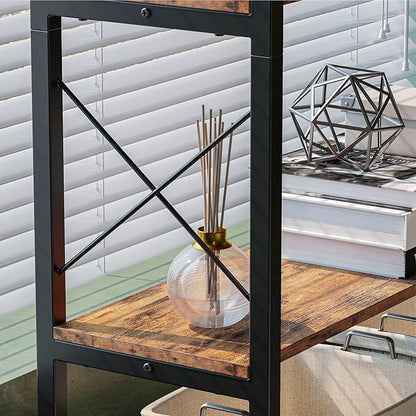IRONCK 5-Shelf Corner Bookcase, Vintage Industrial Corner Bookshelf Etagere Bookcase, 5 Tier Corner Shelf Storage Rack with Metal Frame for Living Room Home Office