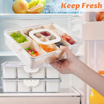 2Pack Snackle Box Containers Dishwasher Safe Divided Serving Tray with Lid | Charcuterie Board for Portable Snack Platters, Clear Organizer with Handle for Fruits Snacks, Perfect for Road Travel