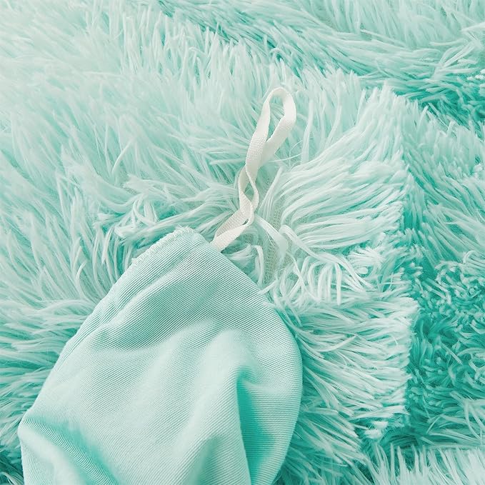 FOPPA Green Comforter Cover Set - Ultra Soft Plush Bedding Sets 3 Pieces (1 Faux Fur Duvet Cover + 2 Faux Fur Pillow case) Green Bed Set(Mint Green, Queen)