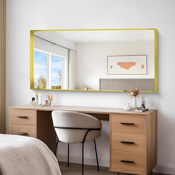 Gold Bathroom Mirror, 30x60 Inch Rectangular Deep Frame Mirror, Large Wall Mounted Bathroom Vanity Mirror Over Sink for Bedroom,Restroom, Living Room, Hangs Vertically or Horizontally