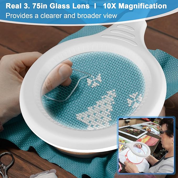 26" Gooseneck Magnifying Lamp with Clamp, 5 Color Modes Stepless Dimmable LED Desk Light with Magnifying Glass, 10X Real Glass Lighted Magnifier Hands Free for Painting Close Work Craft Hobby