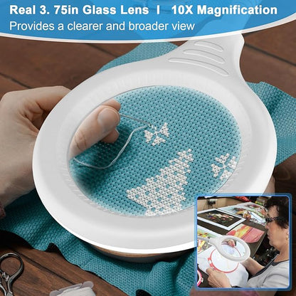 26" Gooseneck Magnifying Lamp with Clamp, 5 Color Modes Stepless Dimmable LED Desk Light with Magnifying Glass, 10X Real Glass Lighted Magnifier Hands Free for Painting Close Work Craft Hobby