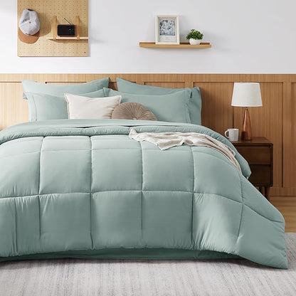 Bedsure Sage Green Full Size Comforter Set - 7 Pieces Solid Full Bed in a Bag, Full Bed Set Sage Green with Quilted Warm Fluffy Comforters, Sheets, Pillowcases & Shams