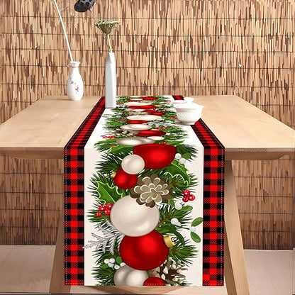 Nepnuser Black and Red Buffalo Check Plaid Christmas Table Runner 108 Inches Long Seasonal Winter Xmas Party Decoration Holiday Home Kitchen Dining Room Decor