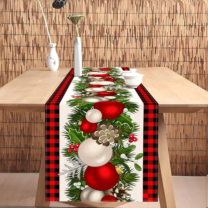 Nepnuser Black and Red Buffalo Check Plaid Christmas Table Runner 90 Inches Long Seasonal Winter Xmas Party Decoration Holiday Home Kitchen Dining Room Decor