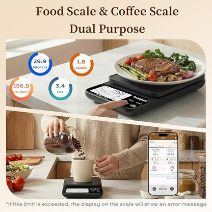 Smart Food Scale with Bluetooth Nutrition Calculator, 0.1g High Precision Digital Kitchen Scale Track 30 Nutrients Calorie Macro, Custom Diet Goals, Barcode Scan 11lb for Meal Prep Weight Loss Keto