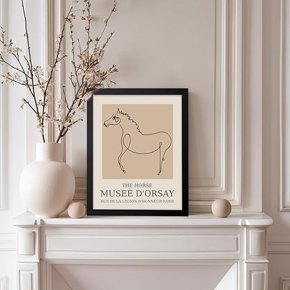 Poster Master Vintage Poster - Retro Minimalist Print - Gift for Artist, Friend - Horse, Line Drawing, Sketch, Abstract - Wall Decor for Living Room, Bedroom, 8x10 Black Framed