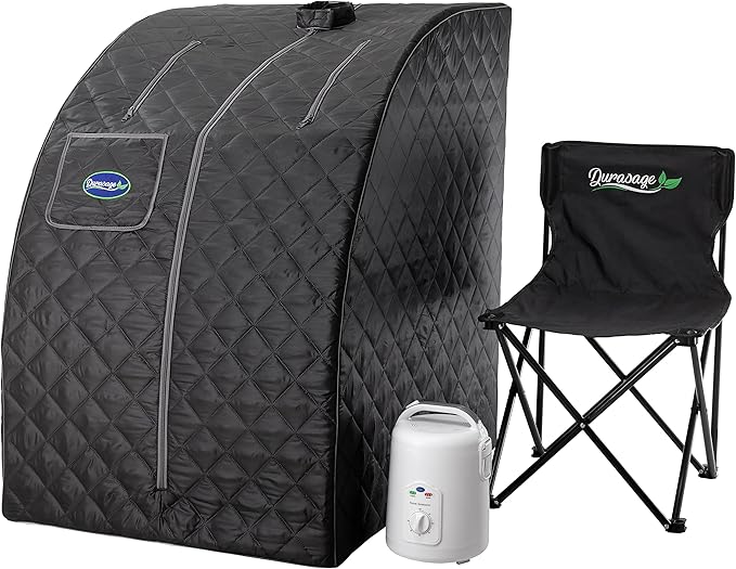 Durasage Lightweight Portable Personal Steam Sauna Spa for Relaxation at Home, 60 Minute Timer, 800 Watt Steam Generator, Chair Included (Black)