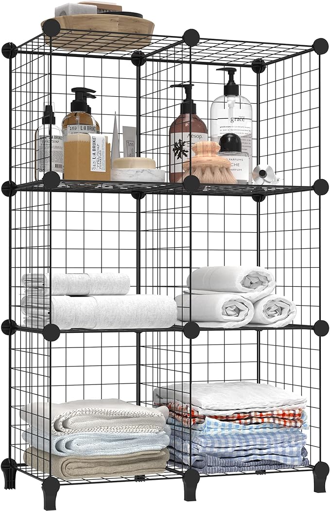 HOMIDEC Wire Cube Storage, Storage Shelves 6 Cube Bookshelf Bookcase Closet Organizer and Storage, Wire Storage Shelves Multi-Use DIY Storage Cube Shelf for Books, Toys, Clothes, Tools