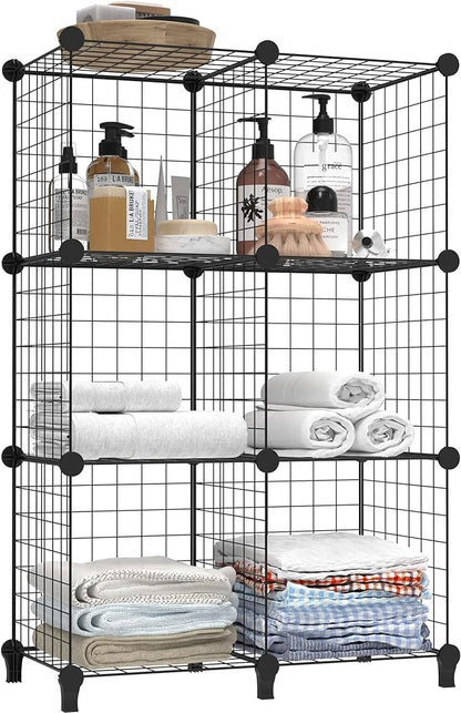 HOMIDEC Wire Cube Storage, Storage Shelves 6 Cube Bookshelf Bookcase Closet Organizer and Storage, Wire Storage Shelves Multi-Use DIY Storage Cube Shelf for Books, Toys, Clothes, Tools