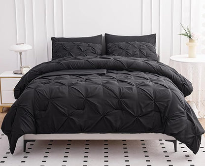 LANE LINEN Full Size Comforter Sets, 7 Piece Bed in a Bag Full Size, Soft Full Size Bedding Sets, Pintuck Comforter Sets Full Size, Full Size Bed Comforter Set with Sheets, Pillowcases & Shams - Grey