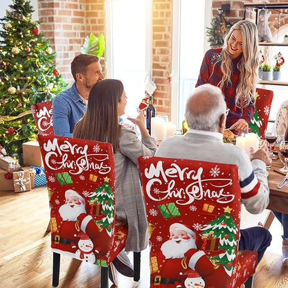U'Artlines Christmas Chair Covers Set of 4, Removable Washable Merry Christmas Dining Chair Seat Covers Stretch Protector Slipcovers for Dining Room Kitchen Holiday Party Decor, Santa Claus