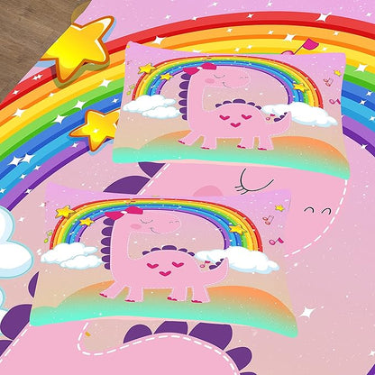 Tailor Shop Pink Dinosaur Comforter Set, Kids Dinosaur Comforter Sets,Cartoon King Bedding Set for Girls ，Colorful Dino Bedding Sets，Dinosaur Bed Set,with 1 Comforter 2 Pillowcase