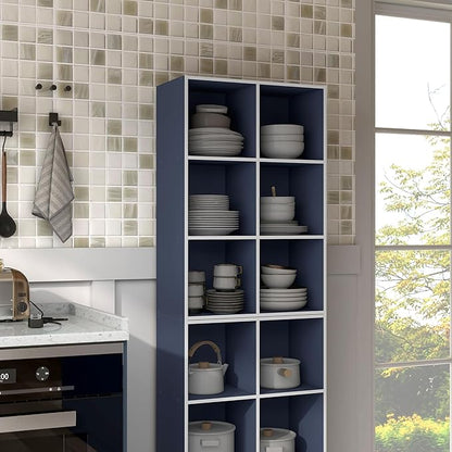 Apexa 6 Cube Storage Organizer Shelves, Stackable Wood Bookcase Fits Cubby Bins for Organization, Dorm Teen Room Decor & Home Office, Steel Blue