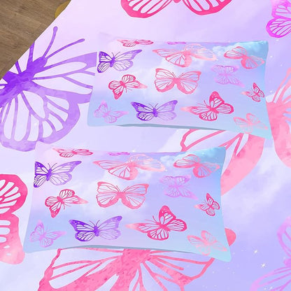 Tailor Shop Butterfly Comforter Sets King Size,Purple Butterfly Bedding Sets for Girls Kids Teens with 2 Pillowcase…