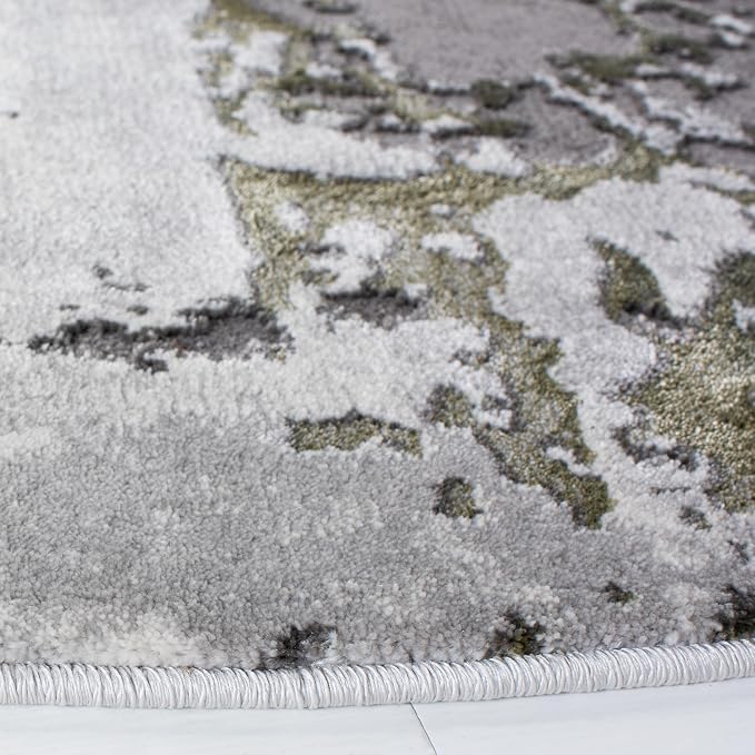 SAFAVIEH Craft Collection Area Rug - 4' Round, Grey & Green, Modern Abstract Design, Non-Shedding & Easy Care, Ideal for High Traffic Areas in Living Room, Bedroom (CFT820Y)