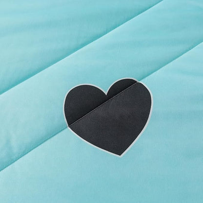 Love Pattern Girls Comforter Set Full Size, Sky Blue Cute Love Heart Print Comforter Bedding Set for All Seasons, Geometric Soft Microfiber 3 Pieces Comforter Set with Pillowcases