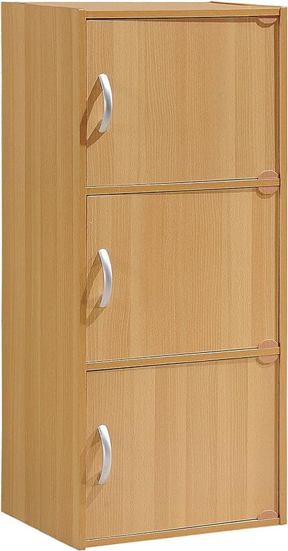 HODEDAH 3 Door Bookcase Cabinet, Beech