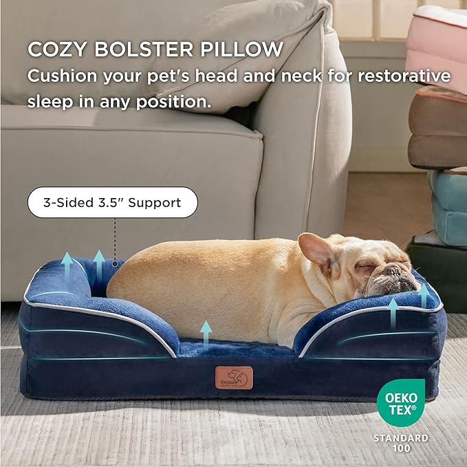 Bedsure Orthopedic Dog Bed for Medium Dogs - Waterproof Dog Sofa Beds Medium, Supportive Foam Pet Couch Bed with Removable Washable Cover, Waterproof Lining and Nonskid Bottom, Navy Blue