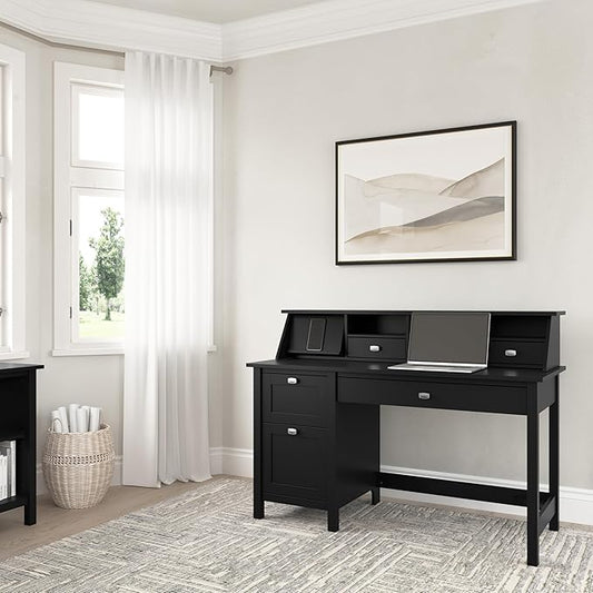 Bush Furniture Broadview 54W Computer Desk with Drawers and Desktop Organizer in Classic Black | Storage for Home Office Workspace